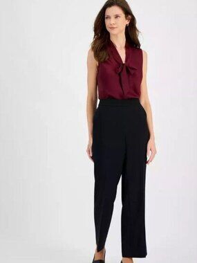 $99 Kasper Women’s Petite Satin Wide-Leg Pull-On Pants Black Size PS